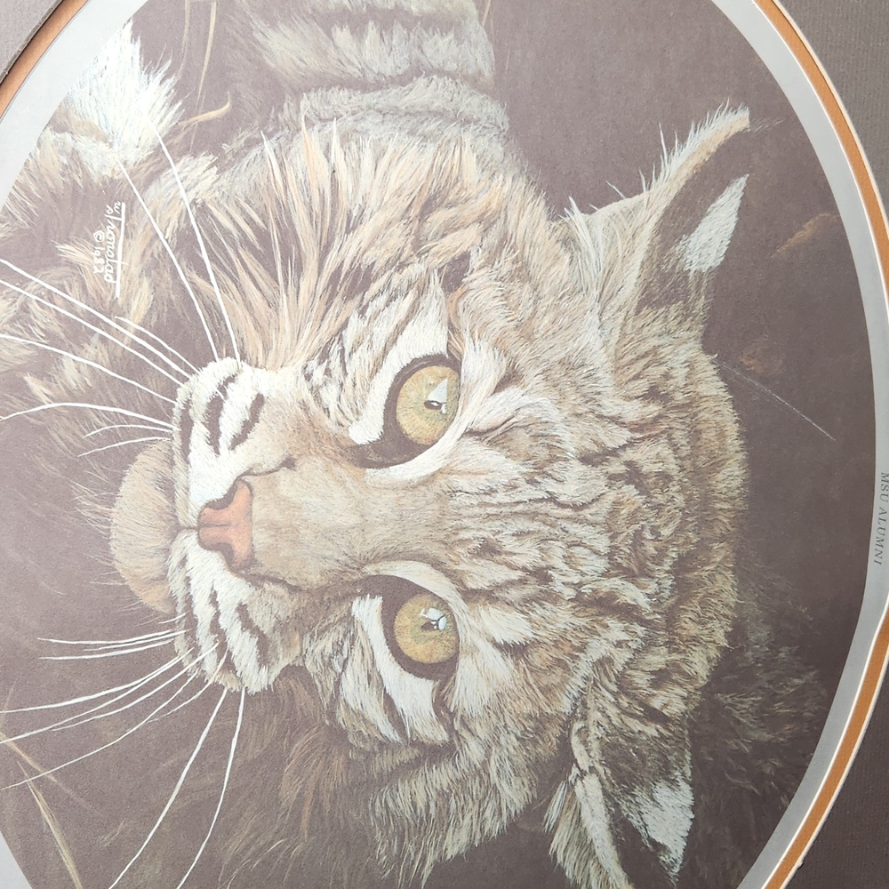 Vintage Lynx Cat Wall Art Print - Brown & Tan